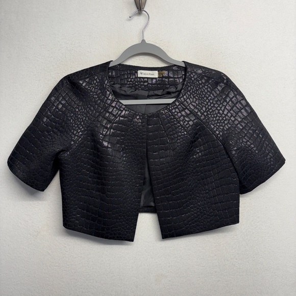 Calvin Klein Black Crocodile Patterned Cropped Jacket Blazer Short Sleeve 8 P - Picture 1 of 7